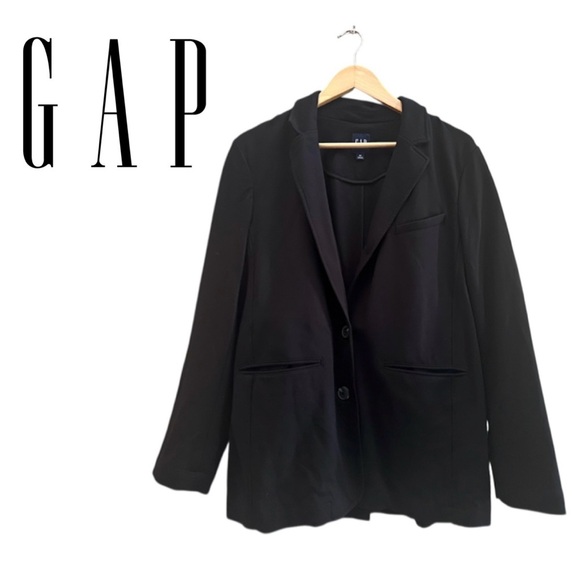 GAP Jackets & Blazers - GAP Black Ponte Blazer Knit Suit Jacket Stretch Buttons Pockets Collar Women M